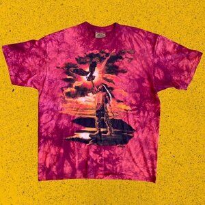 Vintage Tie Dye the Mountain with Eagle Biker/Trucker Style Shirt mens XL native